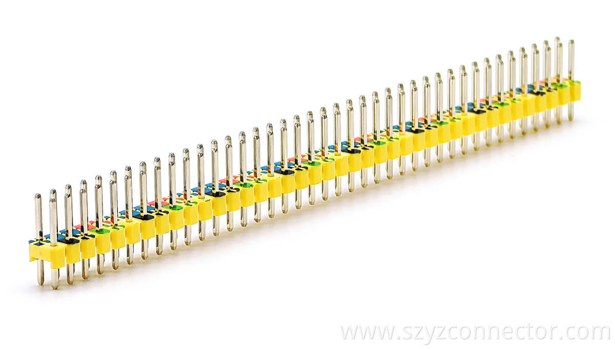 2.54mm Pitch Colored Pin Header Connector Dual Row Straight SQ0.64mm H:2.5mm 2*40P